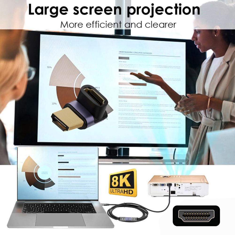  8K 60Hz 90° Uppvinkel HDMI Hane - HDMI 2.1 Hona Adapter Blå
