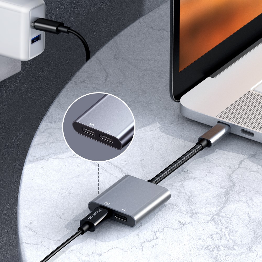 MCDODO Mcdodo PD 60W USB-C Splitter Ljudadapter, DAC Grå