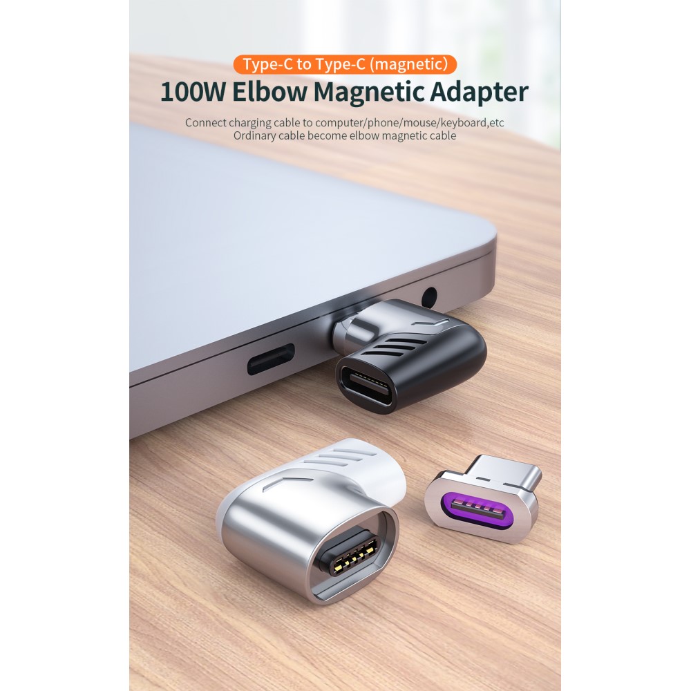 ESSAGER ESSAGER 100W 5A USB-C/USB-C Magnetisk Adapter Silver