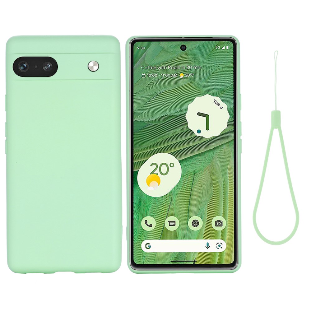  Google Pixel 7A Skal Liquid Silikon Med Strap Grön