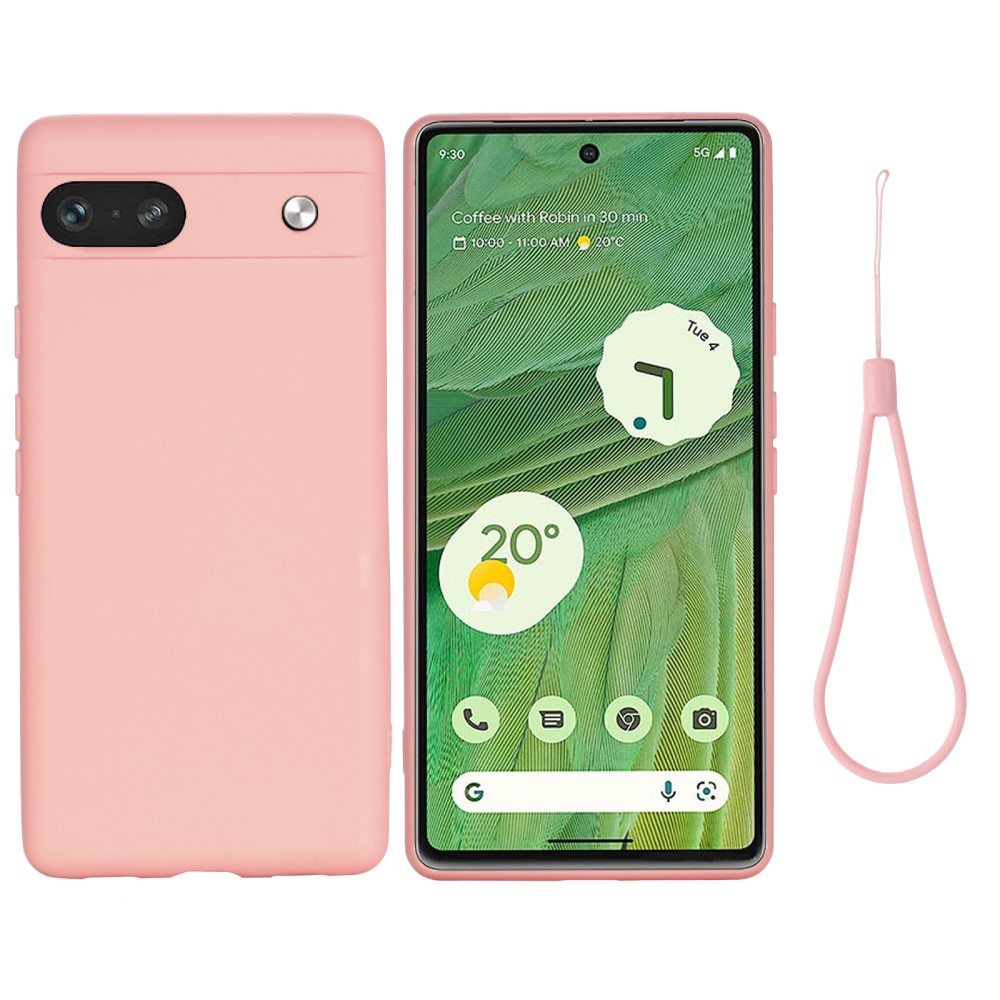  Google Pixel 7A Skal Liquid Silikon Med Strap Rosa