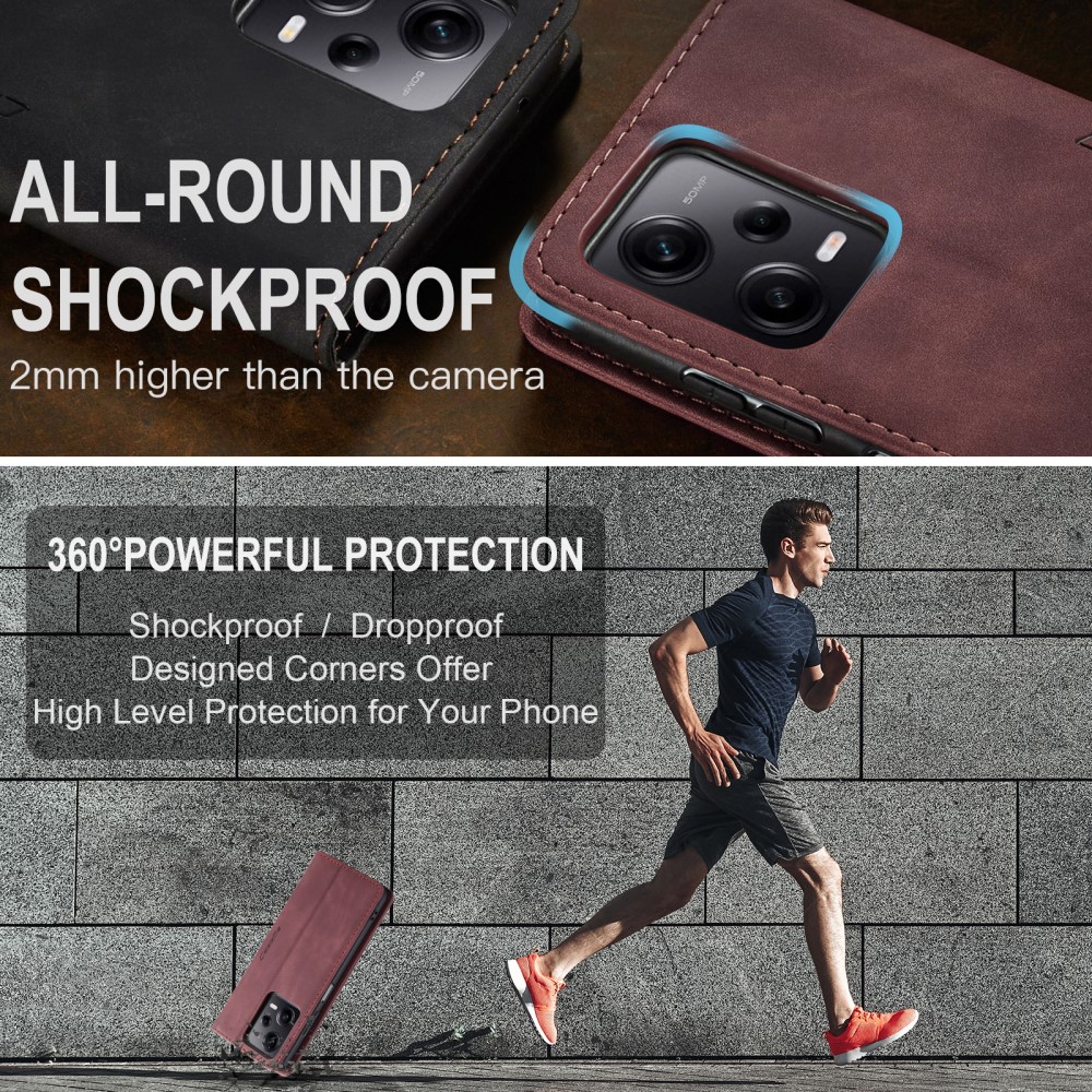 CASEME CASEME Xiaomi Redmi Note 12 Pro 5G Fodral Retro Flip Läder Vinröd