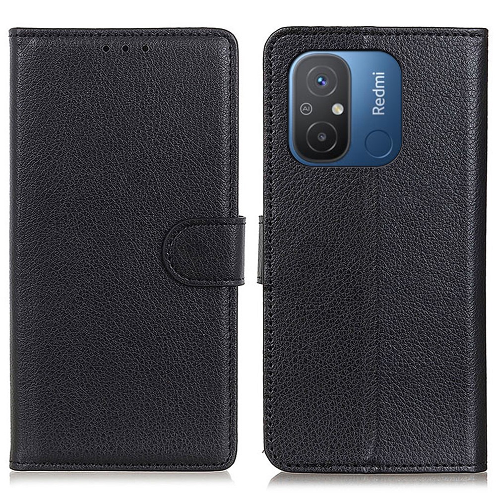  Xiaomi Redmi 12C 4G Fodral Läder Litchi Textur Svart