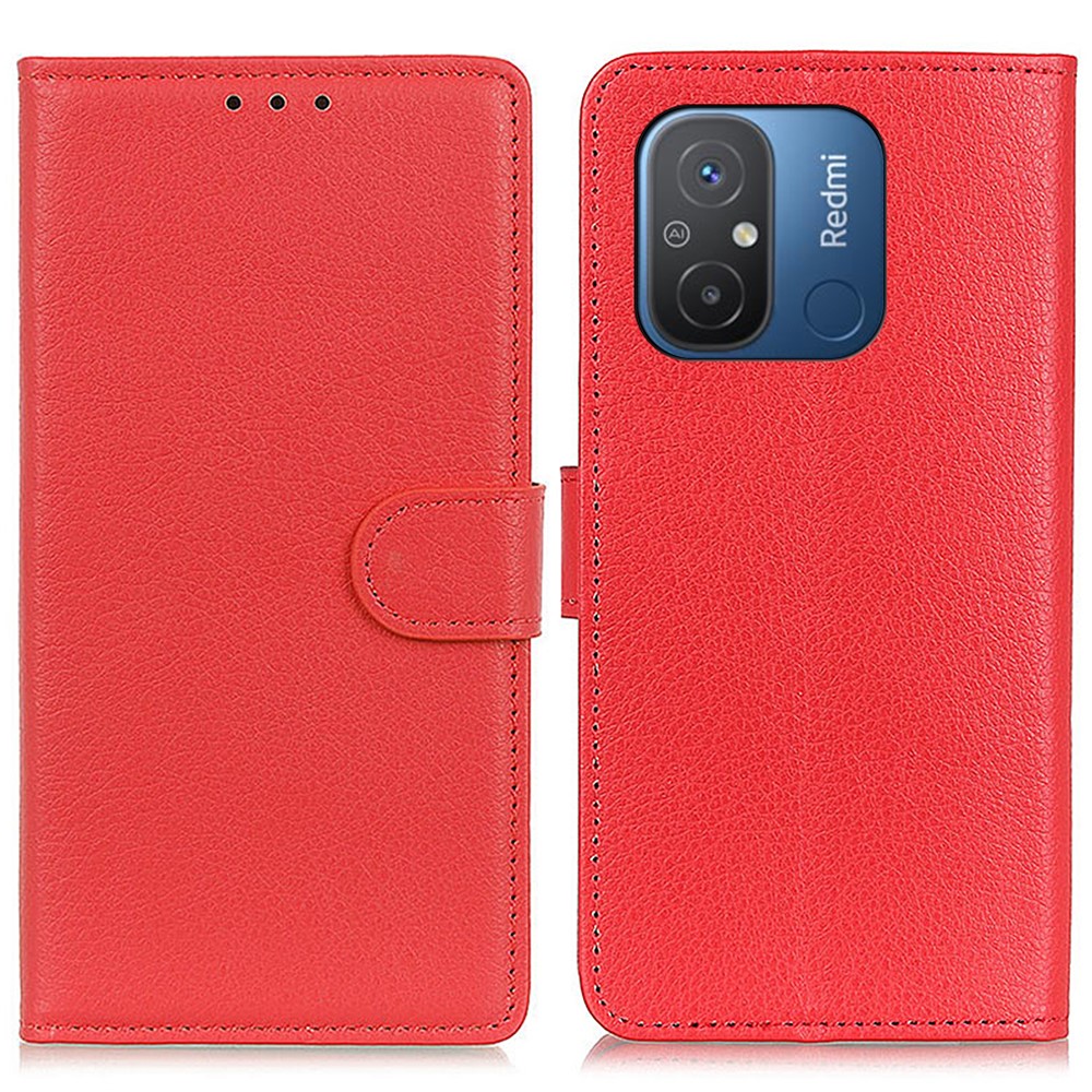  Xiaomi Redmi 12C 4G Fodral Läder Litchi Textur Röd