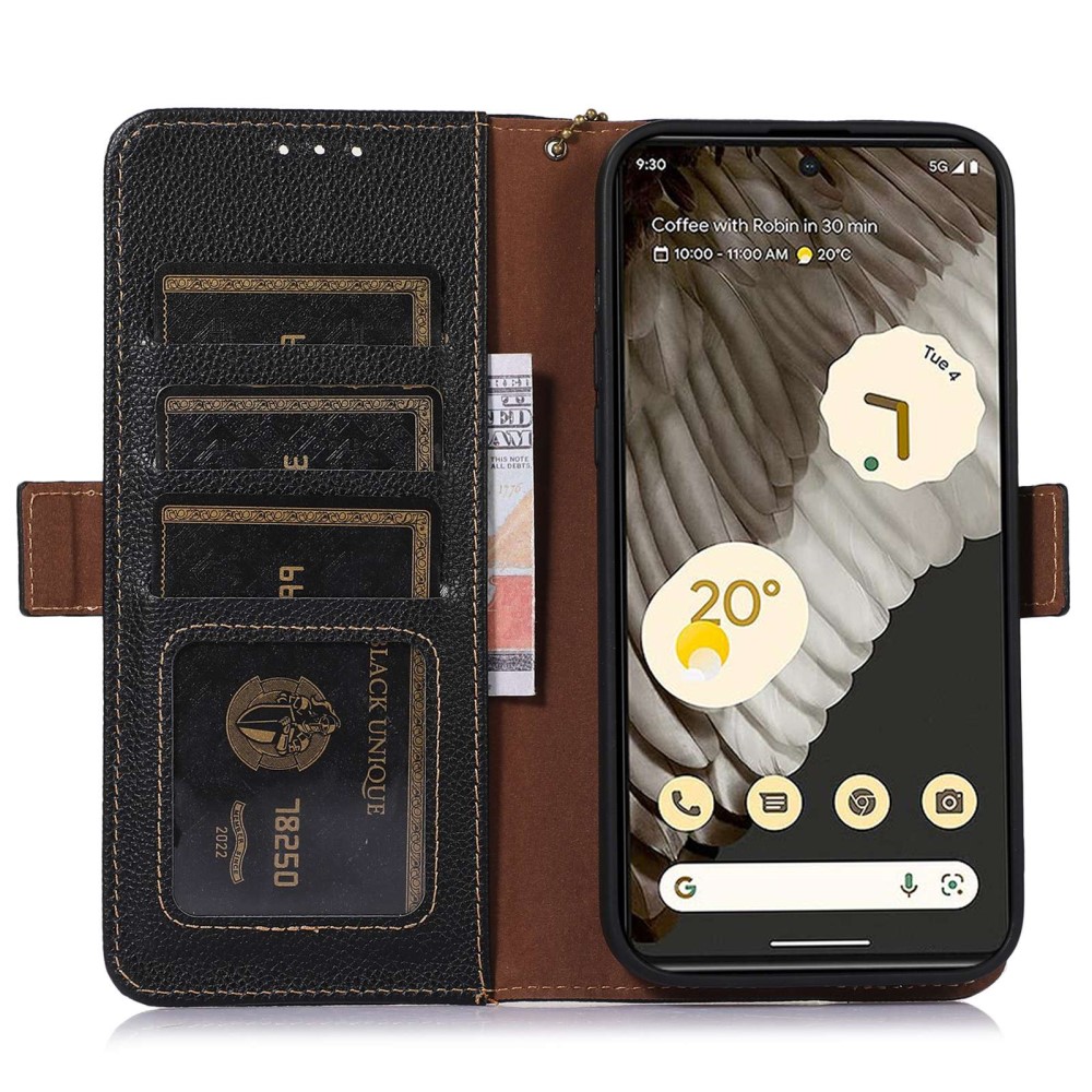  Google Pixel 7A Fodral RFID Äkta Läder Svart