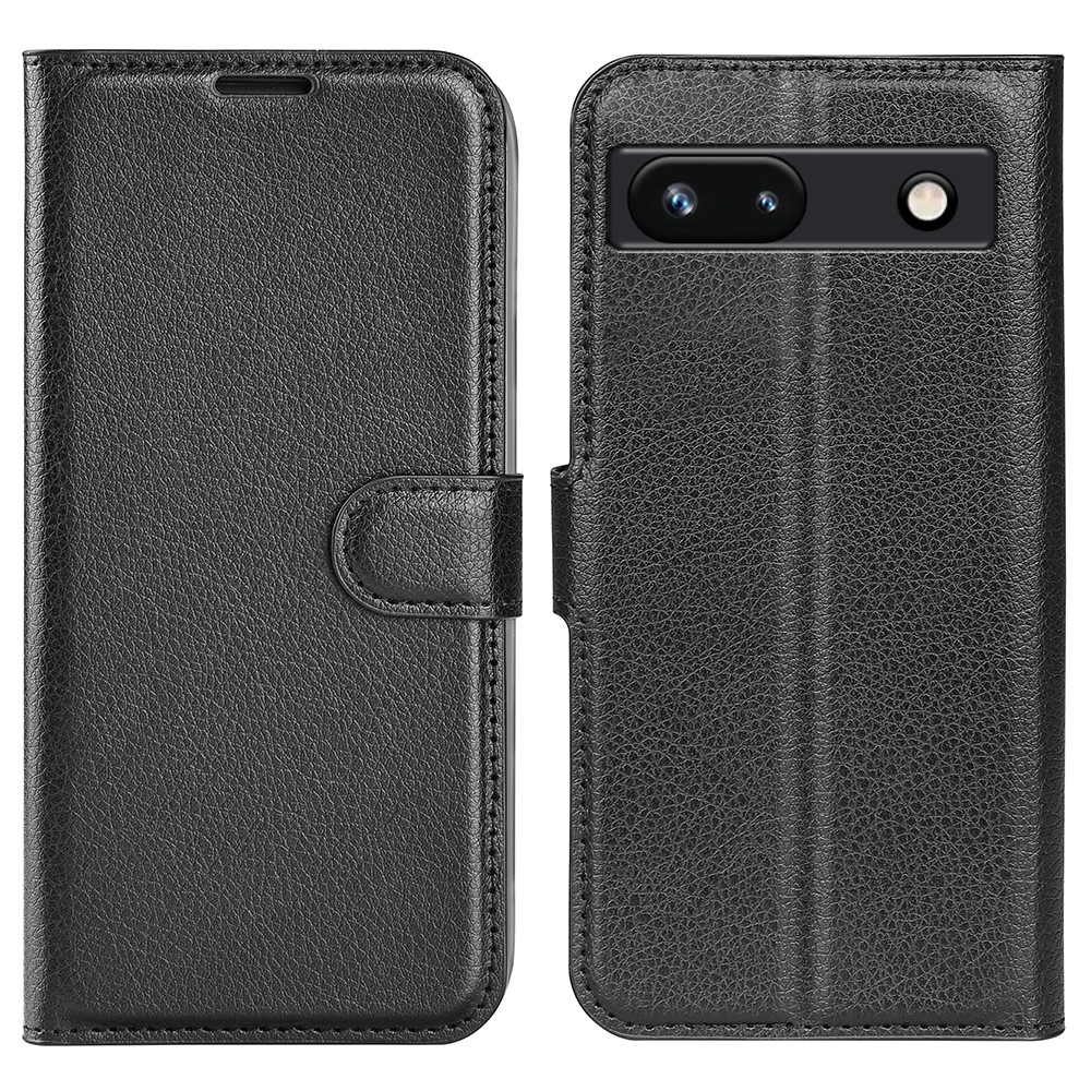  Google Pixel 7A Fodral Litchi Textur Läder Svart