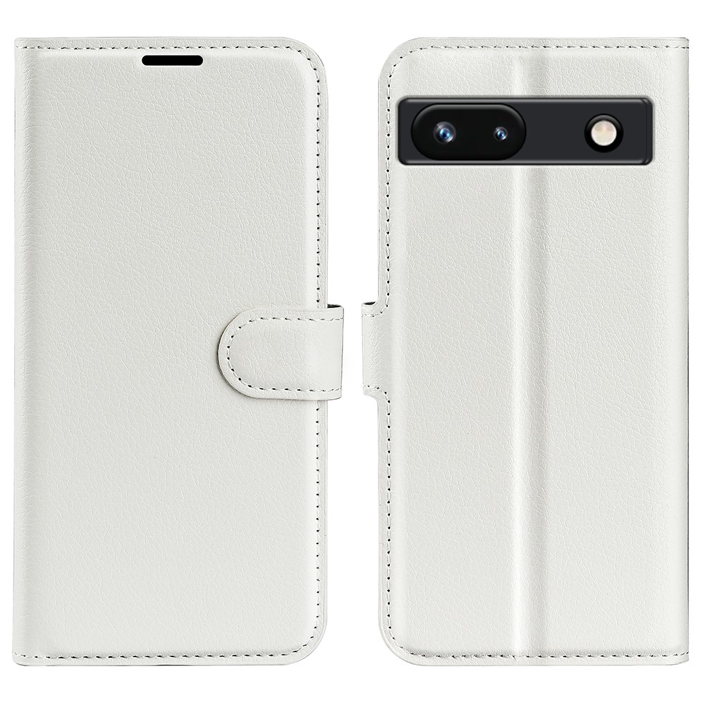  Google Pixel 7A Fodral Litchi Textur Läder Vit