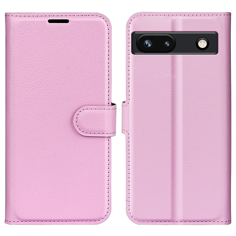  Google Pixel 7A Fodral Litchi Textur Läder Ljus Rosa