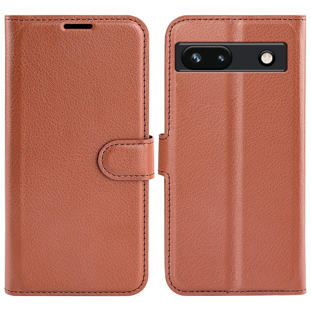  Google Pixel 7A Fodral Litchi Textur Läder Brun