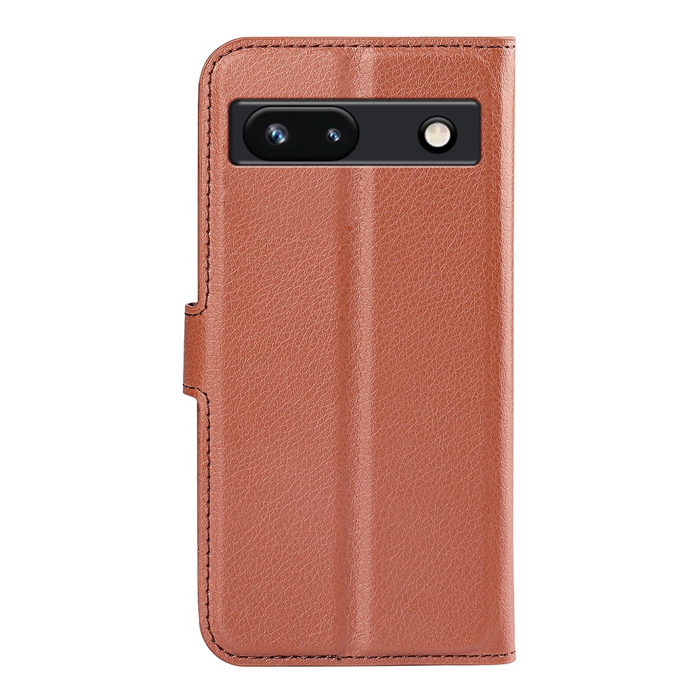  Google Pixel 7A Fodral Litchi Textur Läder Brun
