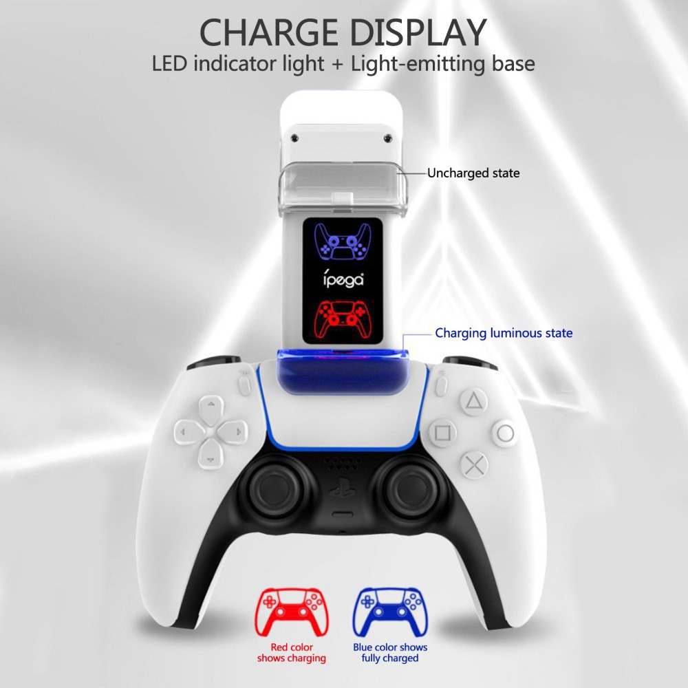 iPega iPega LED Laddstation För 2x PS5 DualSense Handkontroller Vit