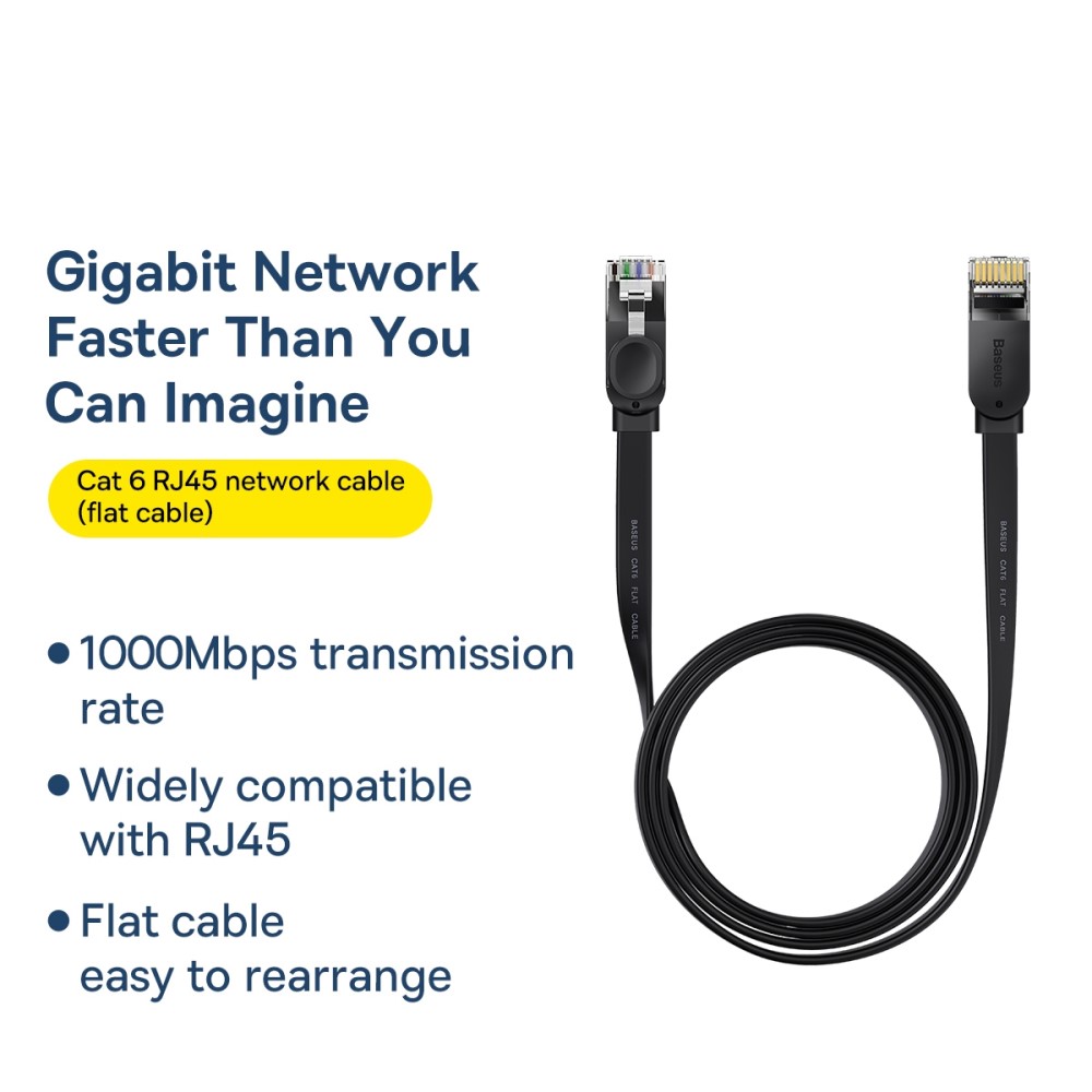 BASEUS Baseus 1.5m Cat6 Platt RJ45 Nätverkskabel Svart