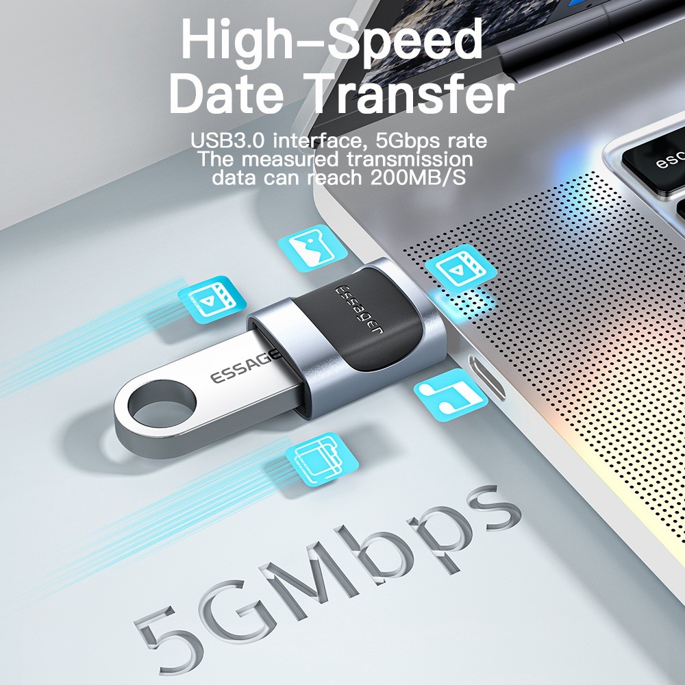 ESSAGER ESSAGER USB-A Hona till USB-C 3.0 Adapter, 5Gbps Svart