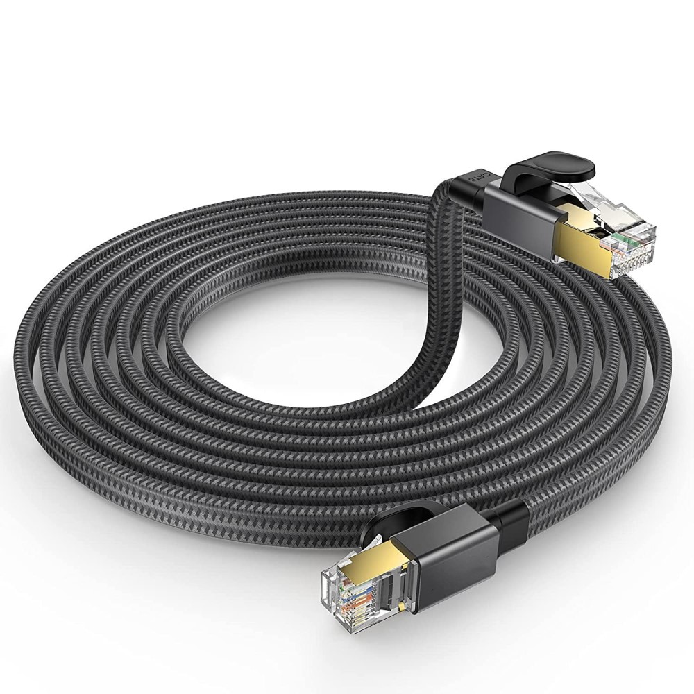  1m Cat8 40Gbps RJ45 S/FTP Platt Nylon Nätverkskabel Grå