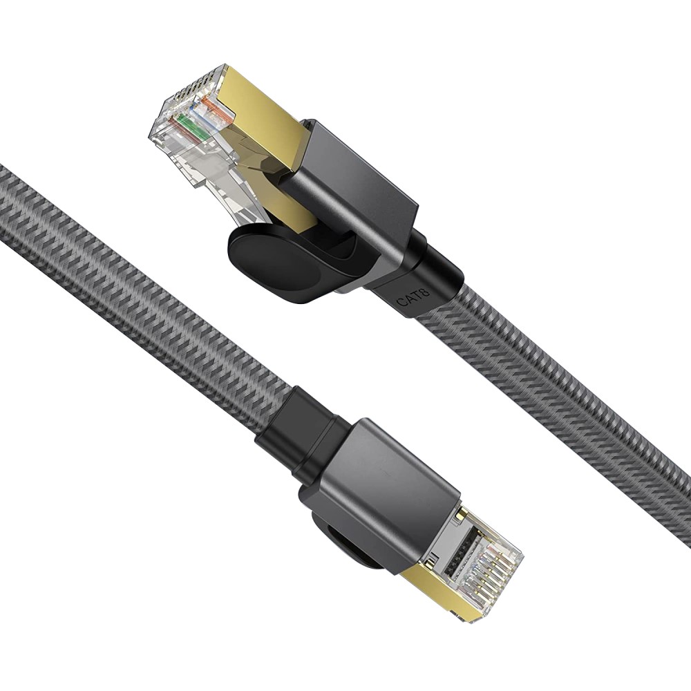  15m Cat8 40Gbps RJ45 S/FTP Platt Nylon Nätverkskabel Grå