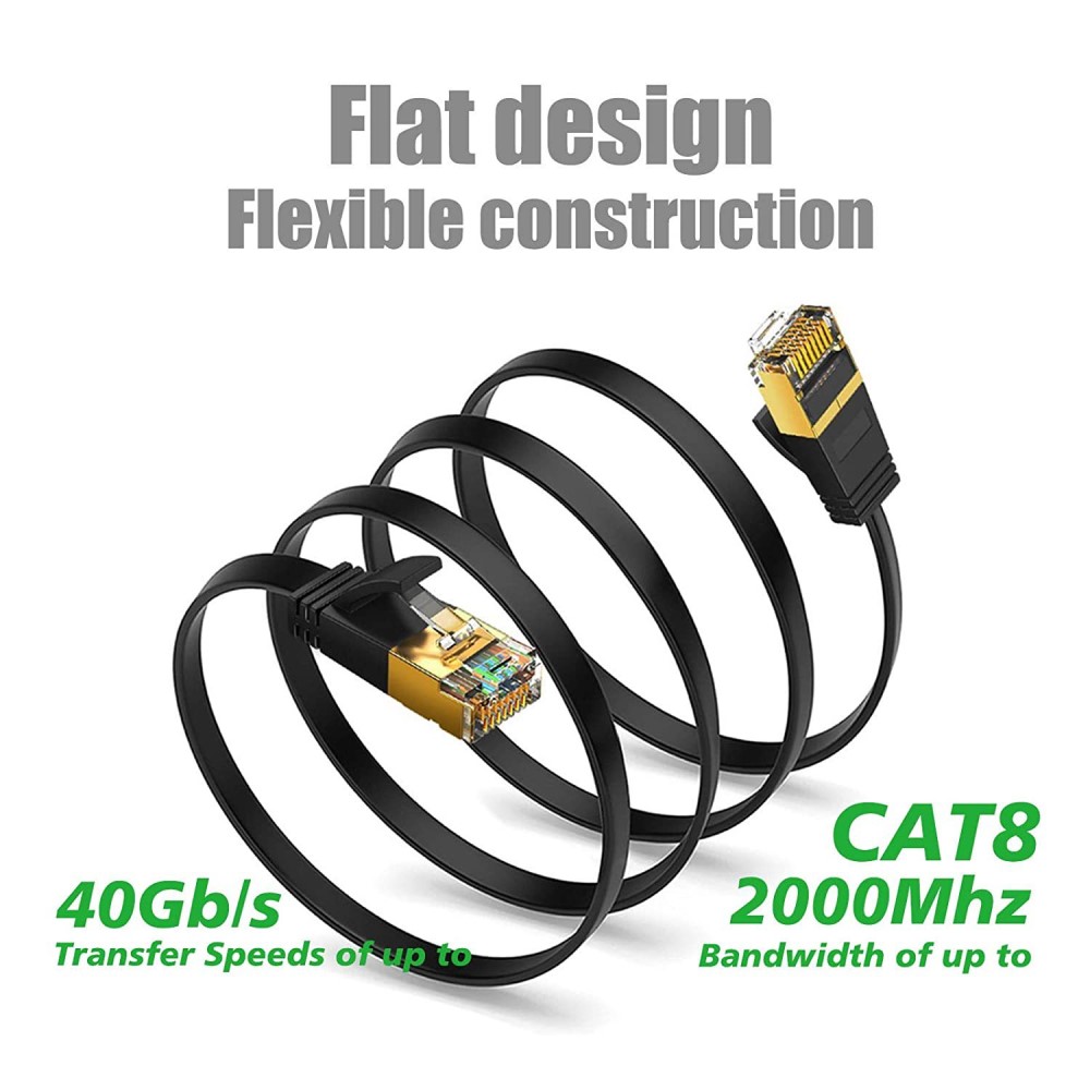  15m Cat8 40Gbps RJ45 S/FTP Platt Nylon Nätverkskabel Grå