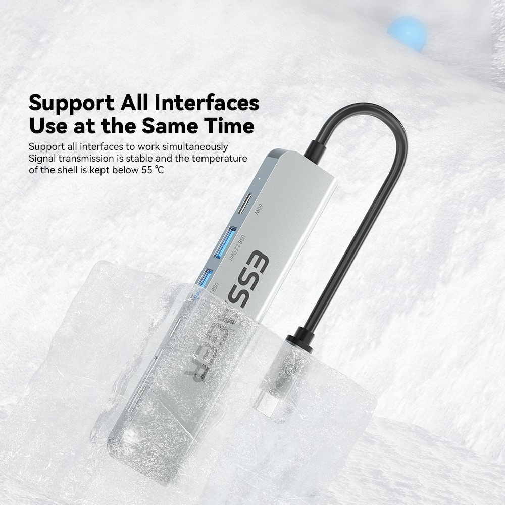 ESSAGER ESSAGER USB-C Hub 60W PD 7-Port Grå