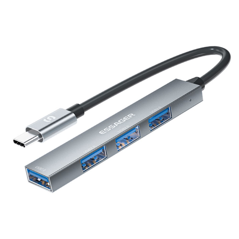 ESSAGER ESSAGER USB-C Hub 4x USB-A 2.0 Portar Aluminium Grå