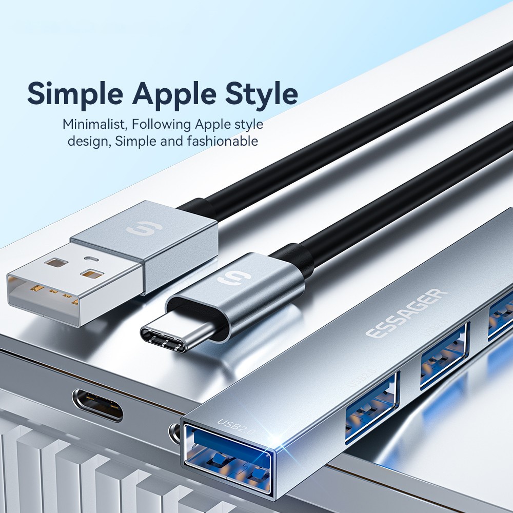 ESSAGER ESSAGER USB-C Hub 4x USB-A 2.0 Portar Aluminium Grå