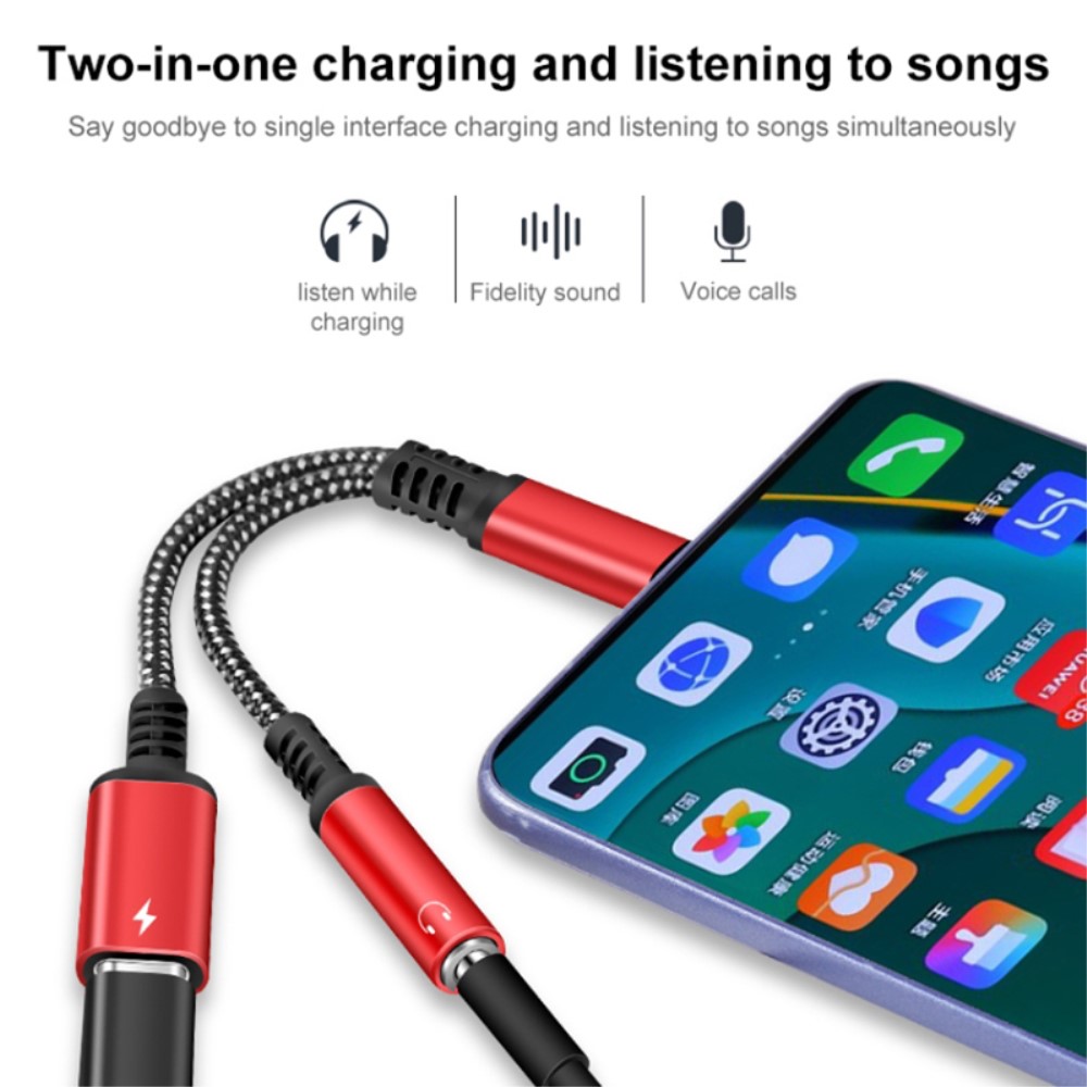  60W PD 2in1 USB-C Till USB-C/AUX-Hona Adapter Svart