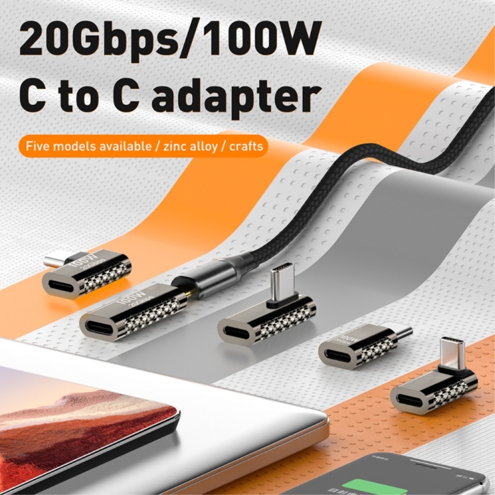  100W USB-C Hane - USB-C Hona Adapter Elbow USB 4.0 Silver