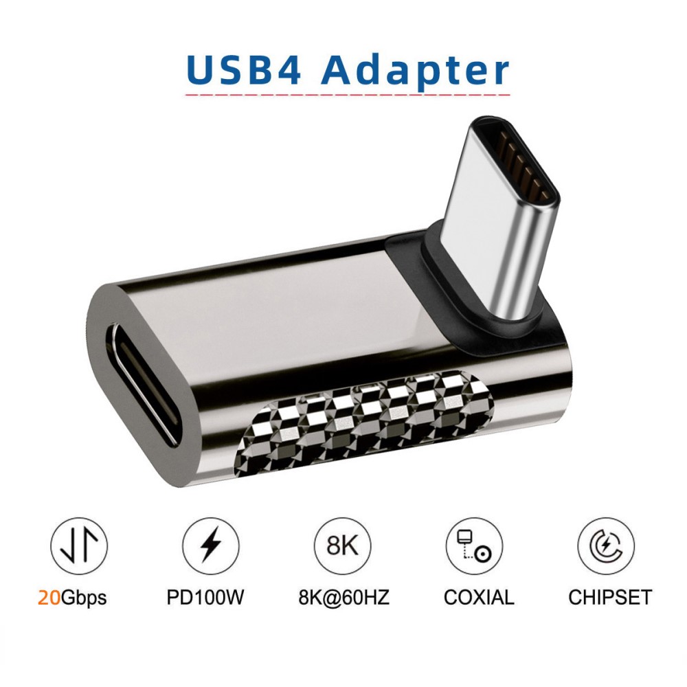  100W USB-C Hane - USB-C Hona Adapter Elbow USB 4.0 Silver