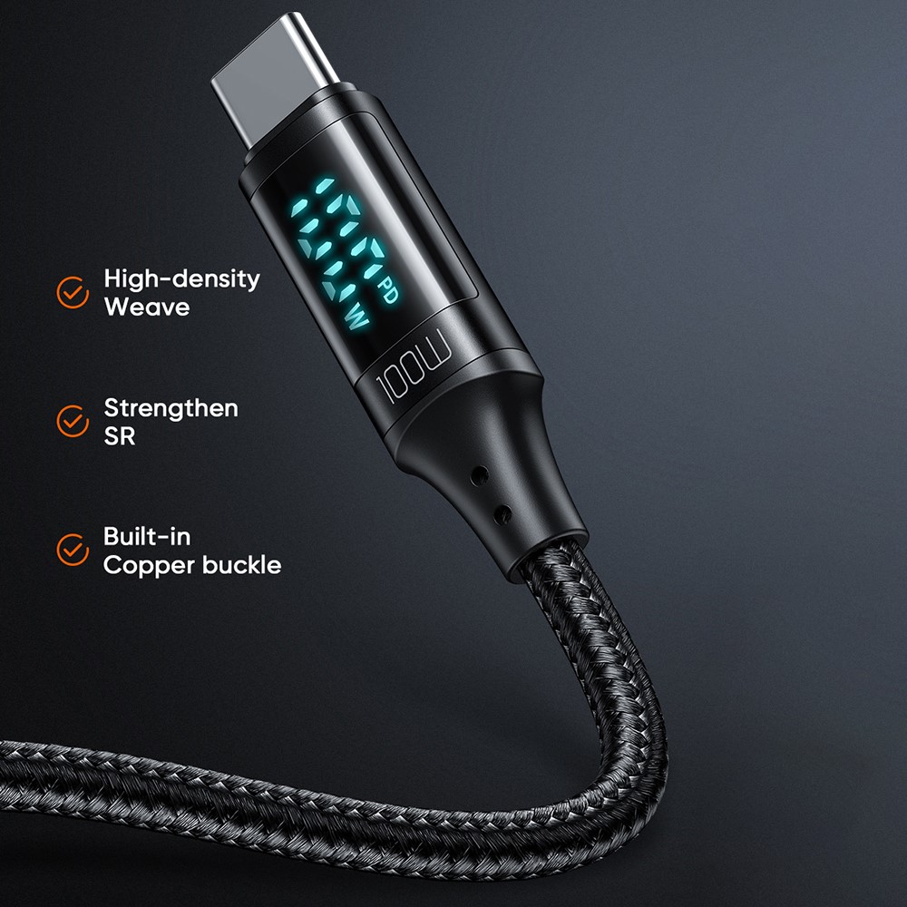 MCDODO Mcdodo 1.2m 100W USB-C - USB-C LED Snabbladdning Svart