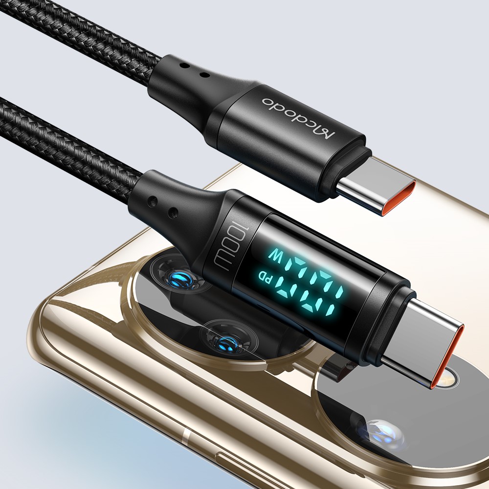 MCDODO Mcdodo 1.2m 100W USB-C - USB-C LED Snabbladdning Svart