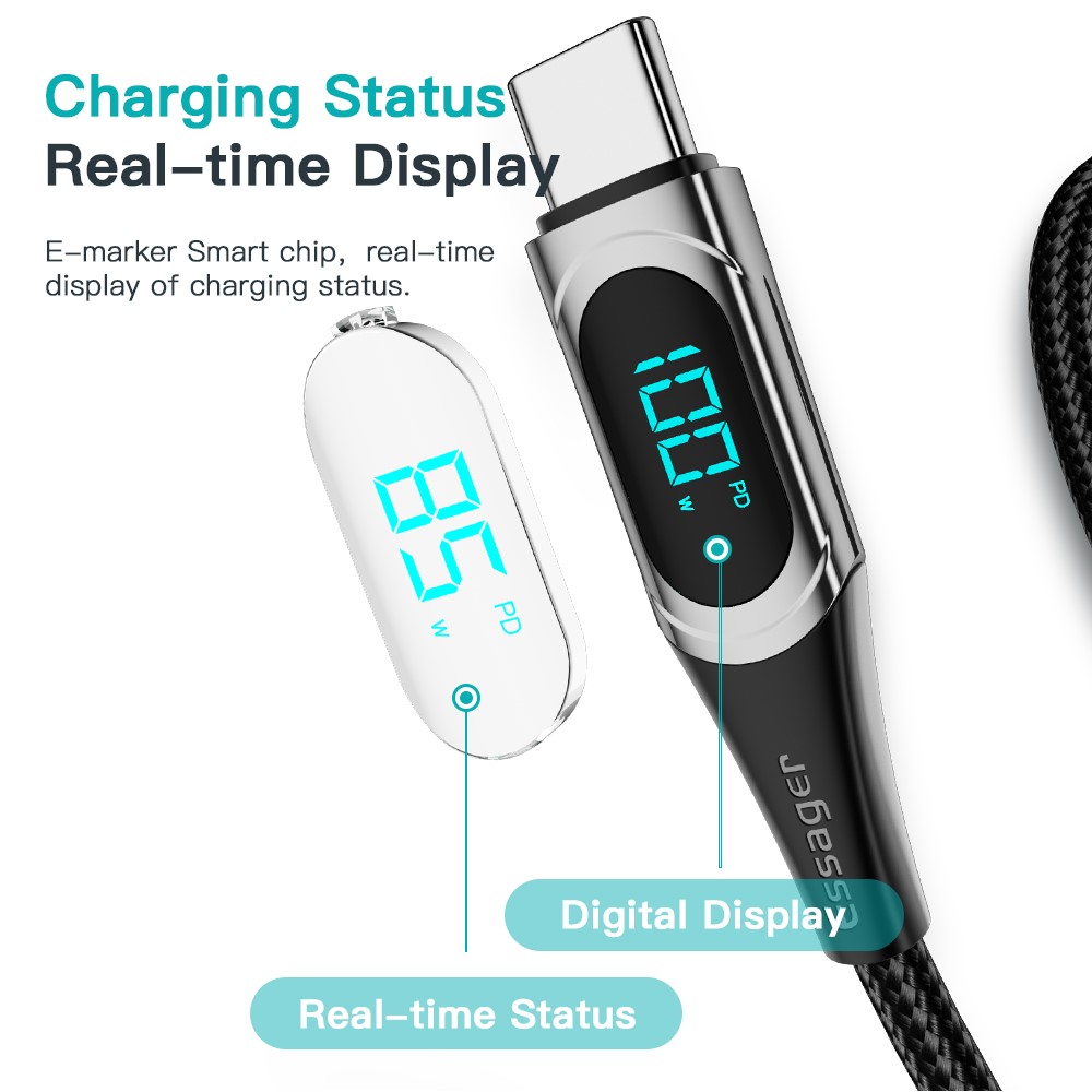 ESSAGER ESSAGER 1m 100W USB-C - USB-C LED Snabbladdning Svart
