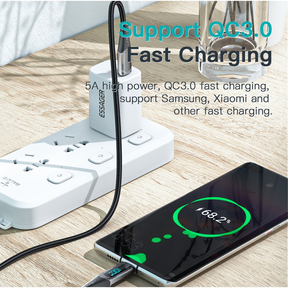 ESSAGER ESSAGER 1m 100W USB-C - USB-C LED Snabbladdning Blå