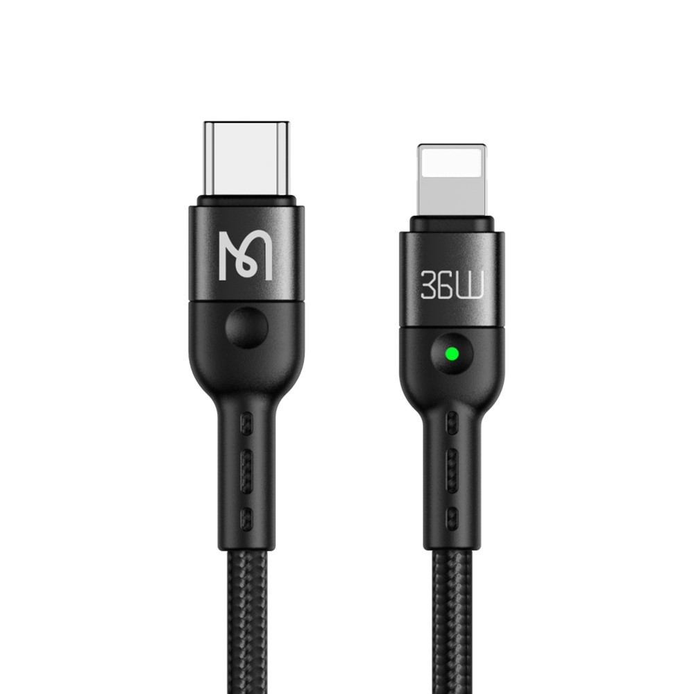 MCDODO Mcdodo 36W PD USB-C - Lightning Flexibel Nylonkabel Svart