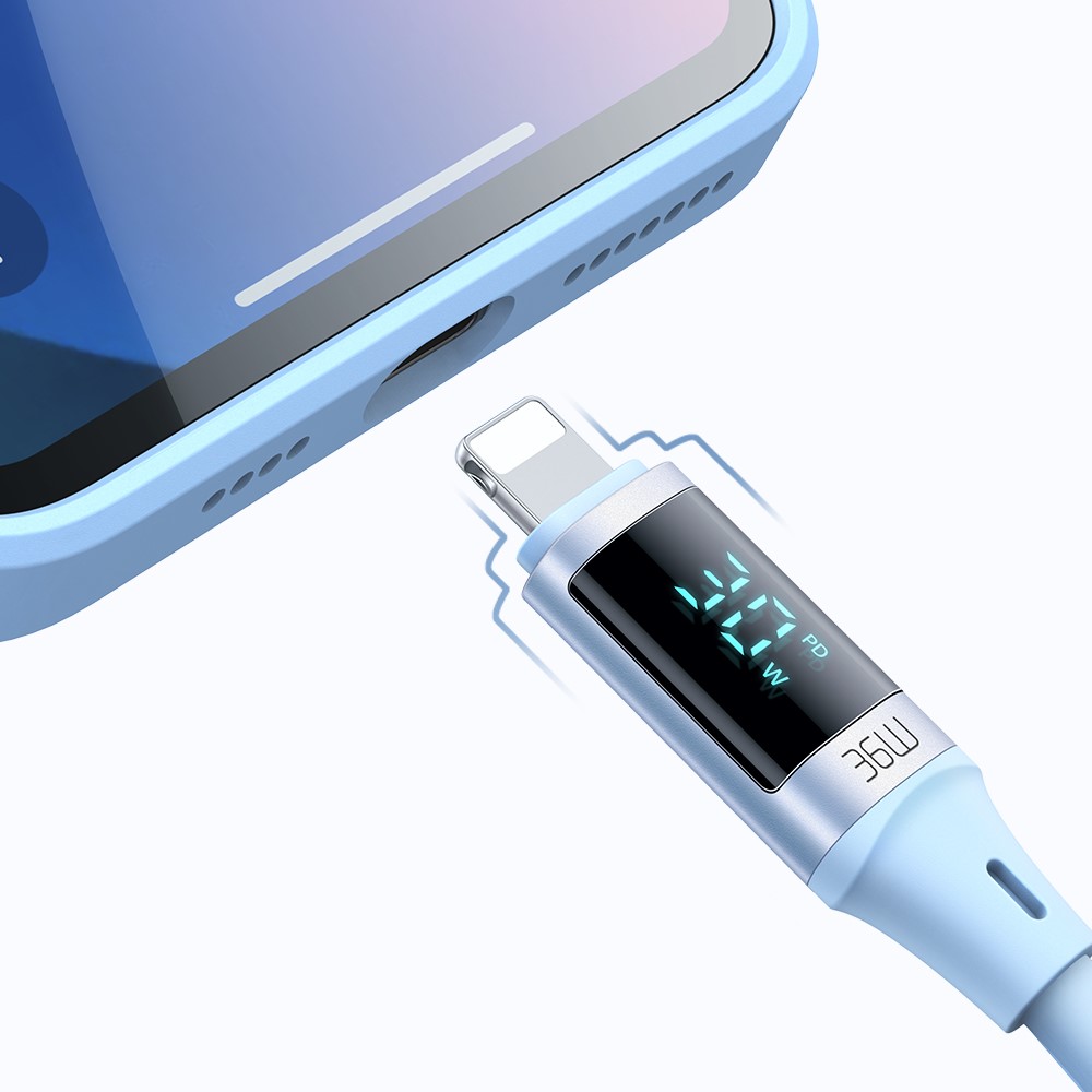 MCDODO Mcdodo 36W 1.2m PD USB-C - Lightning LED Silikon Kabel Blå