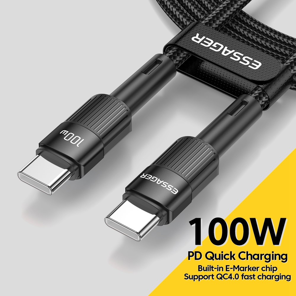 ESSAGER ESSAGER 3m 100W 5A PD USB-C - USB-C Laddningskabel Svart
