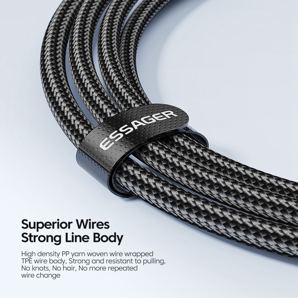 ESSAGER ESSAGER 50cm 60W PD USB-C - USB-C Laddningskabel Svart