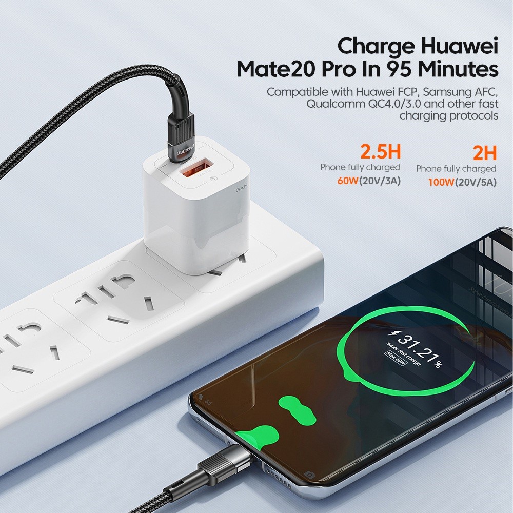 ESSAGER ESSAGER 3m 60W PD USB-C - USB-C Laddningskabel Svart