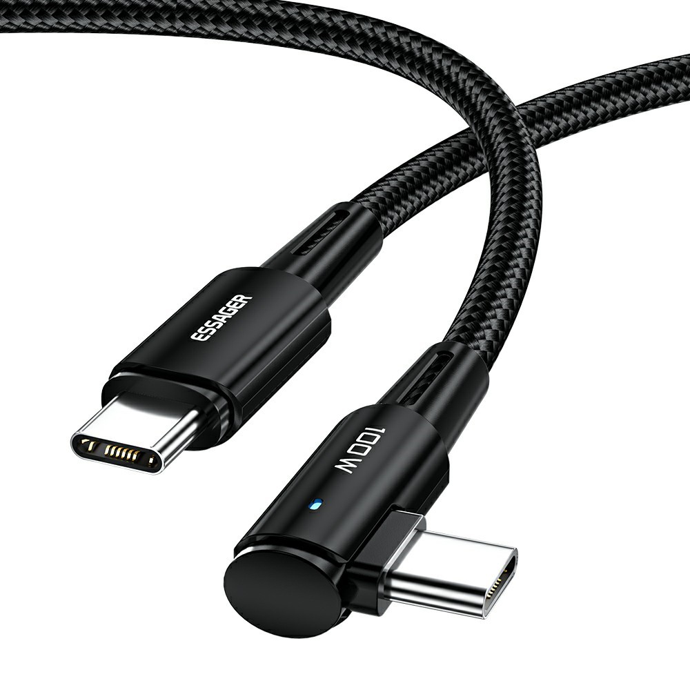 ESSAGER ESSAGER 1m 100W PD USB-C - USB-C Elbow Laddningskabel Svart