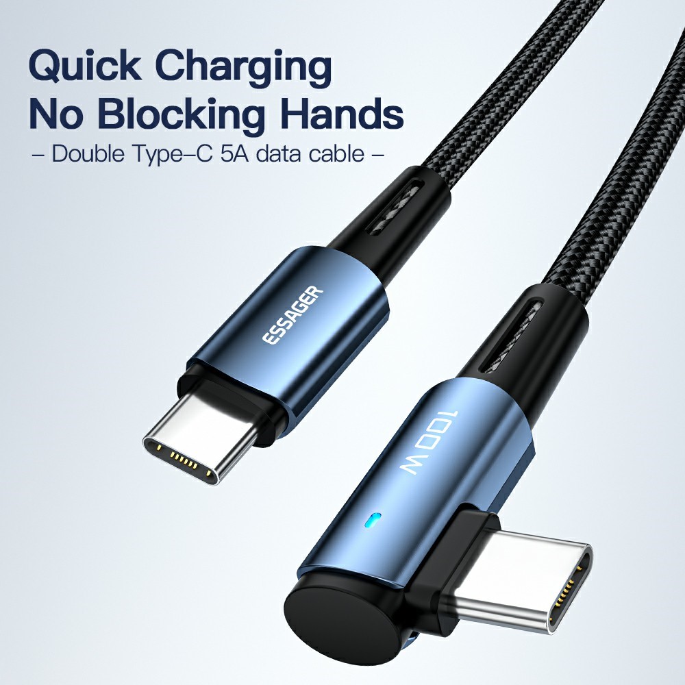 ESSAGER ESSAGER 1m 100W PD USB-C - USB-C Elbow Laddningskabel Svart