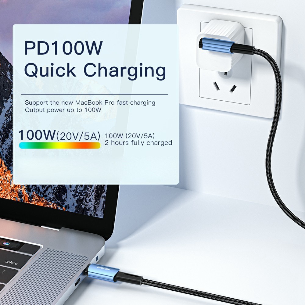 ESSAGER ESSAGER 1m 100W PD USB-C - USB-C Elbow Laddningskabel Svart