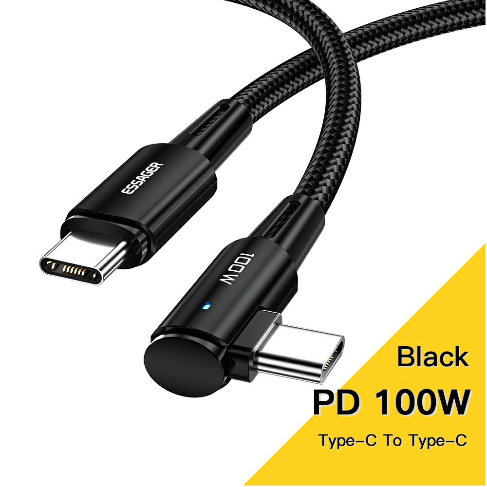 ESSAGER ESSAGER 3m 100W PD USB-C - USB-C Elbow Laddningskabel Svart