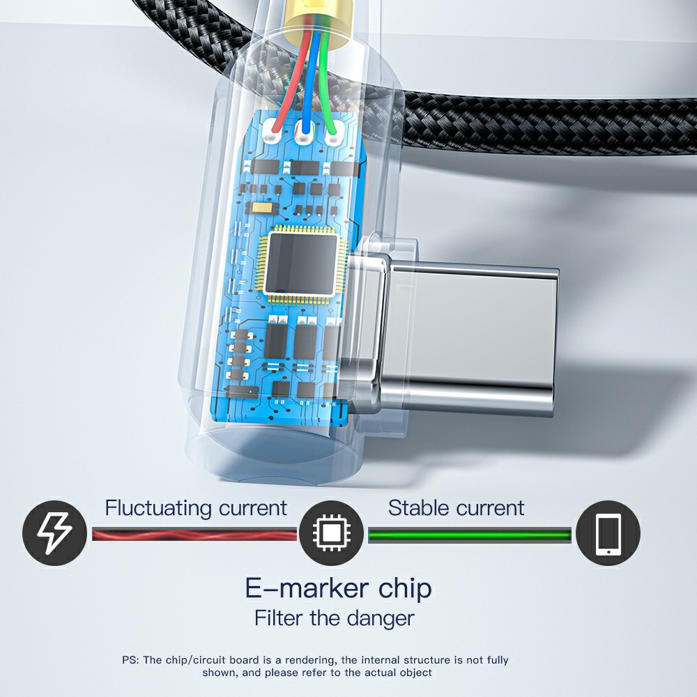 ESSAGER ESSAGER 3m 100W PD USB-C - USB-C Elbow Laddningskabel Svart