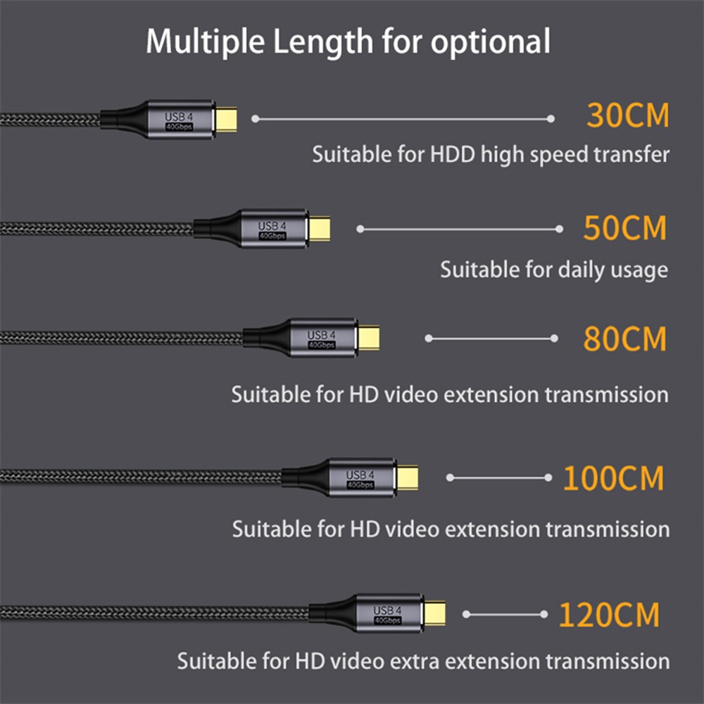  80cm 100W Thunderbolt 3/4 Kabel USB-C - USB-C 8K/60Hz Svart