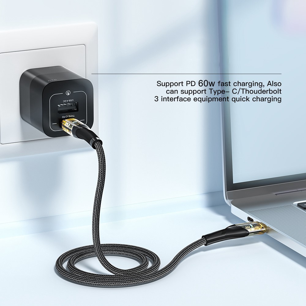 ESSAGER ESSAGER 1m 60W PD USB-C - USB-C Kabel Svart