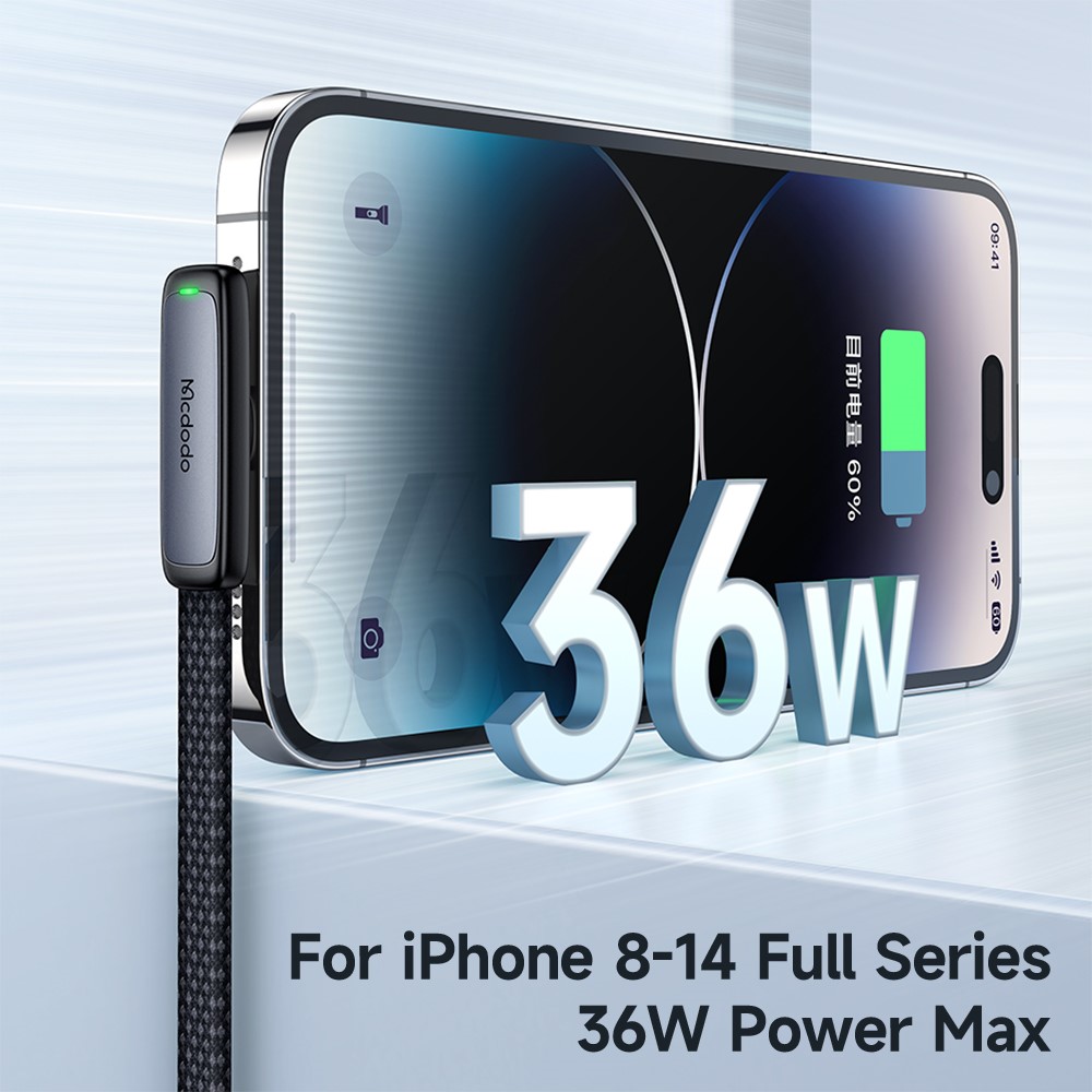 MCDODO Mcdodo 1.8m 36W PD USB-C - Lightning Elbow Kabel Svart