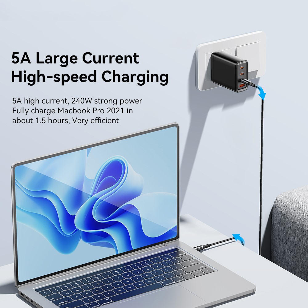 ESSAGER ESSAGER 1m 240W PD USB-C - USB-C Nylonkabel Svart