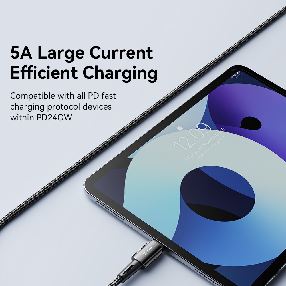 ESSAGER ESSAGER 2m 240W PD USB-C - USB-C Nylonkabel Svart