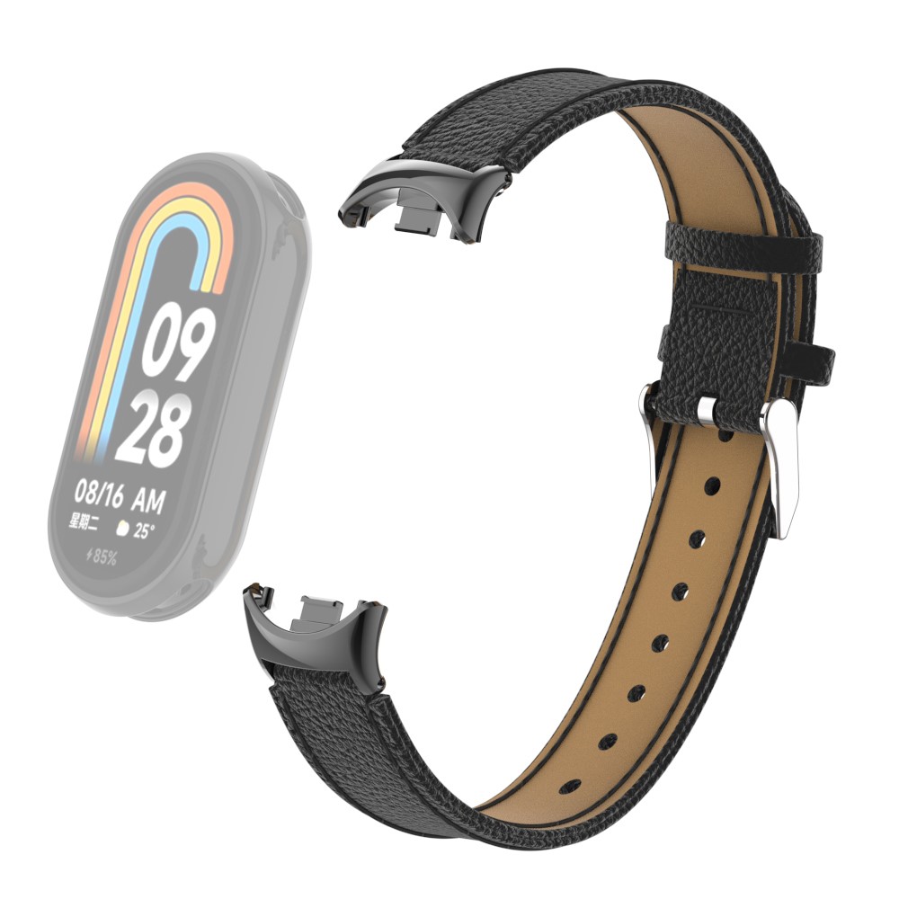  Xiaomi Smart Band 10/9/8 Armband Äkta Läder Litchi Svart