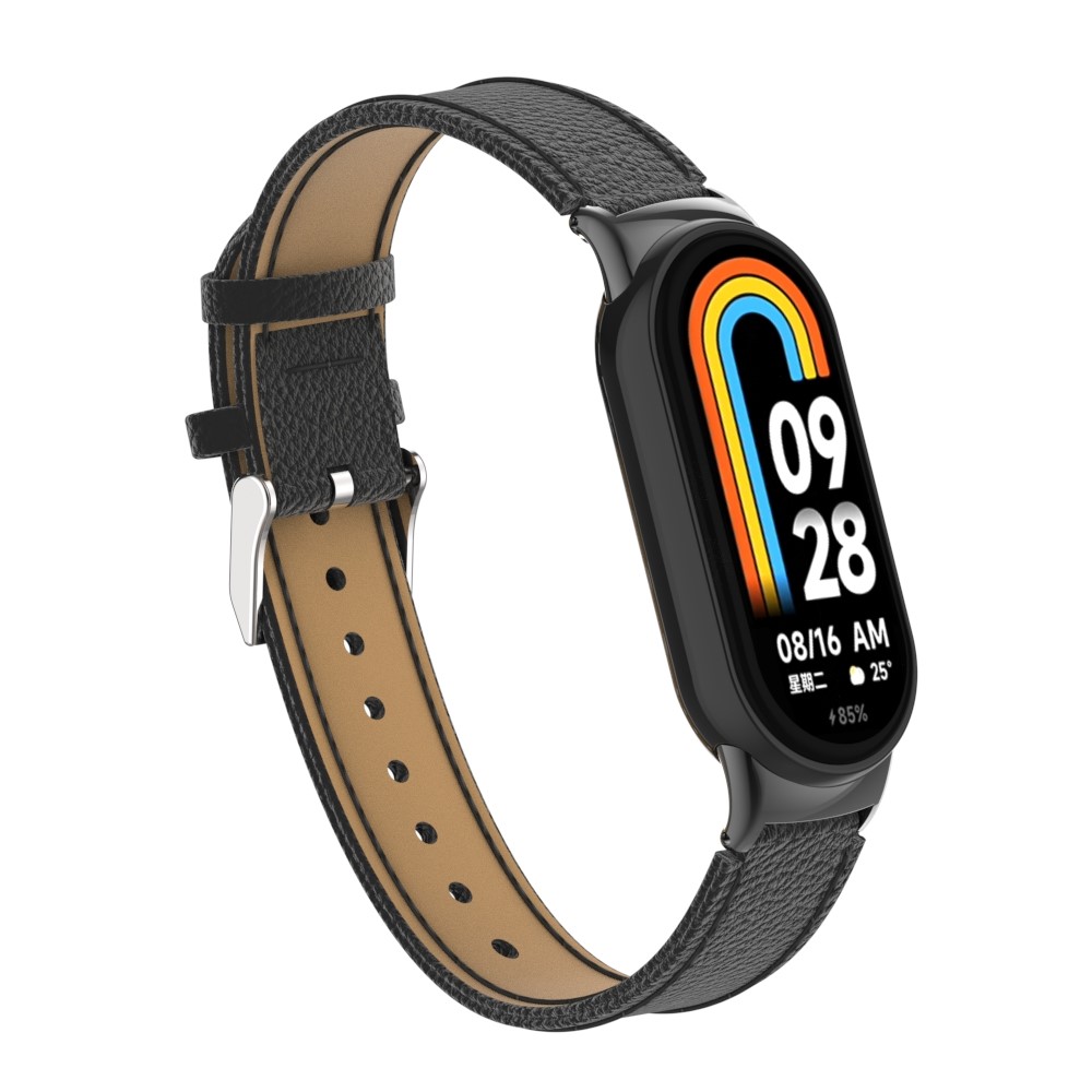  Xiaomi Smart Band 10/9/8 Armband Äkta Läder Litchi Svart