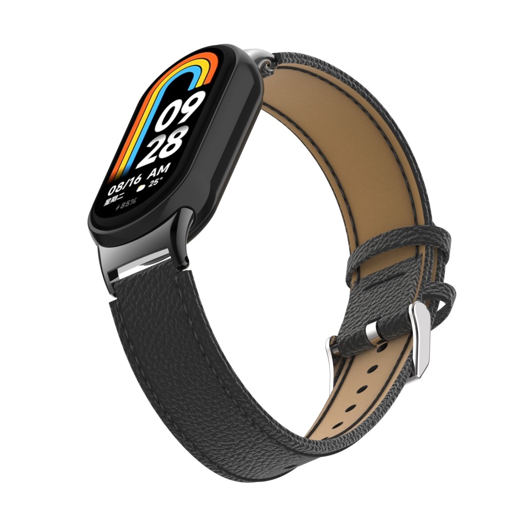  Xiaomi Smart Band 10/9/8 Armband Äkta Läder Litchi Svart