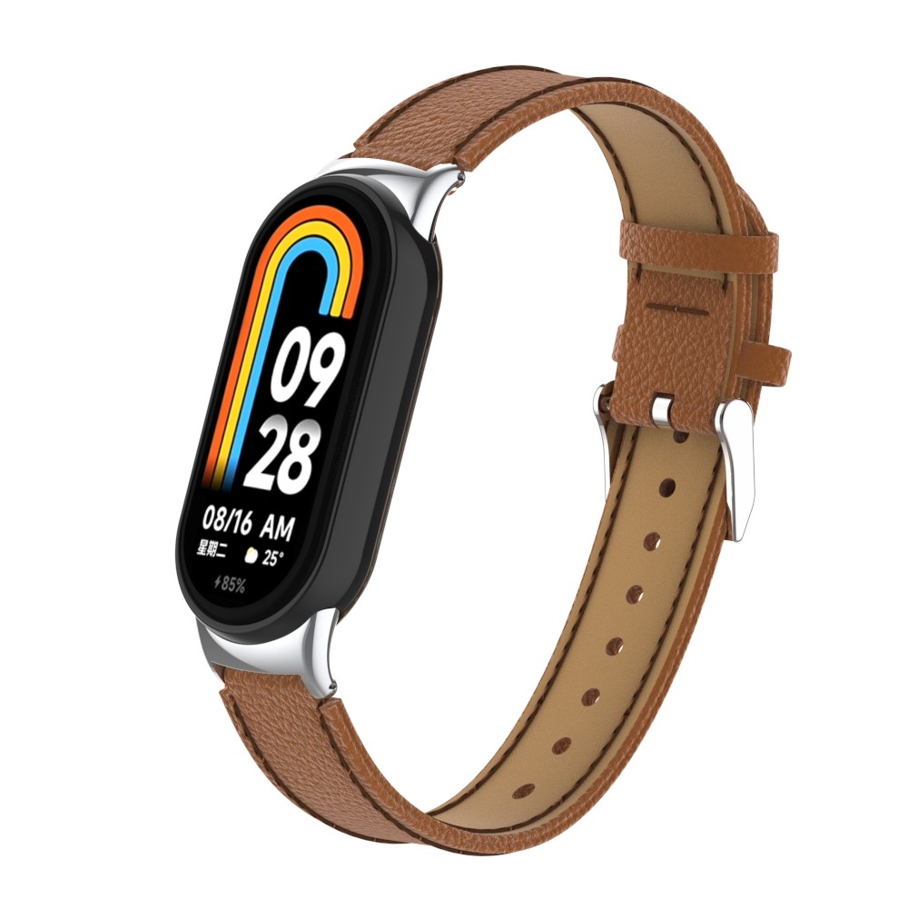  Xiaomi Smart Band 10/9/8 Armband Äkta Läder Litchi Brun