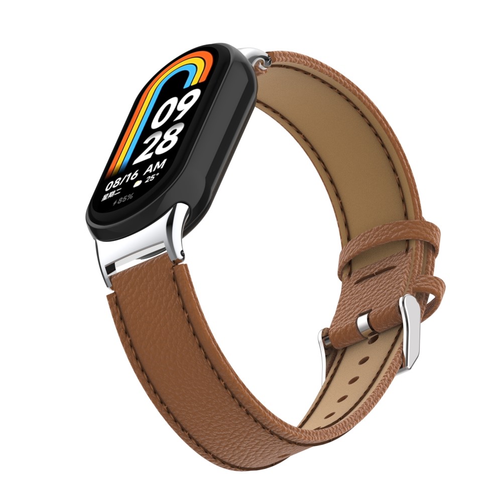  Xiaomi Smart Band 10/9/8 Armband Äkta Läder Litchi Brun